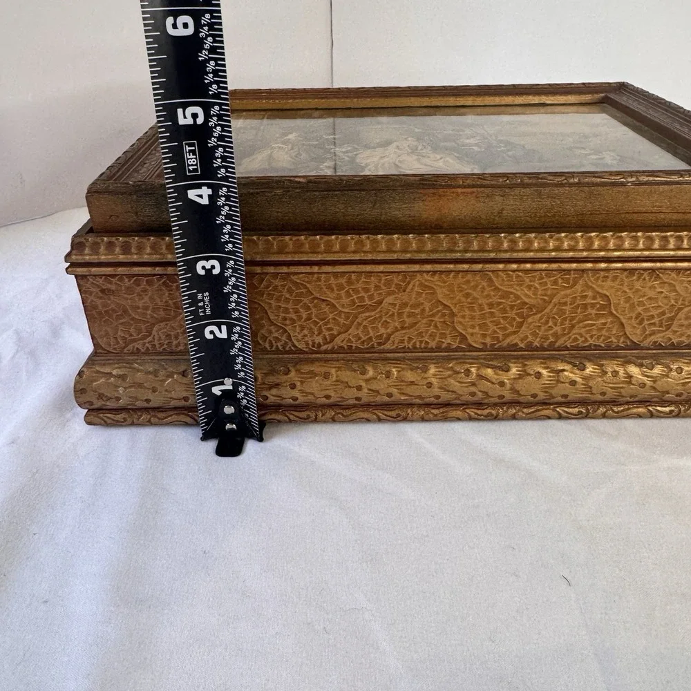 Antique Vintage Jewelry Dresser Parlor Box Victorian Ladies Scene‎ Lid Mirror